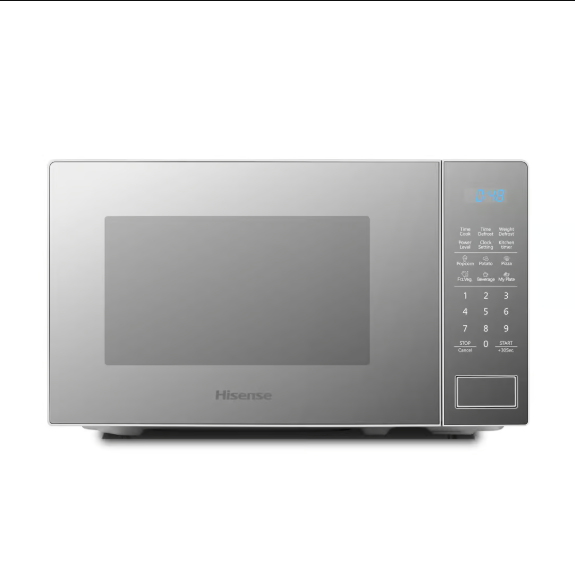Hisense H20MOMS11 20L Digital Microwave Oven – 700W Power, Child Lock Safety, Defrost Function, 6 Auto Cooking Menus, LED Display, Compact Kitchen Appliance – Mirror Silver (3 Years Warranty)