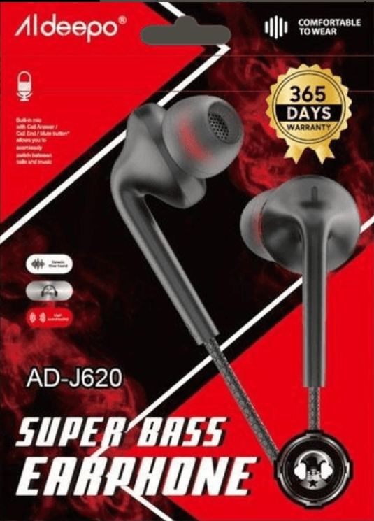 Aldeepo AD-J620 Super Bass Earphones Experience profound, immersive audio with enhanced deep bass for a captivating listening experience.