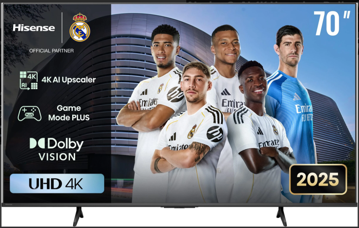 Hisense 70 – Inch A6Q Series 4K Ultra HD VIDAA Smart TV 70A6Q, (2025 Model) Airplay 2, AI 4K Upscaler, Dolby Vision, With In-Built Free To Air Decoder, Bluetooth, HDMI, Chromecast, USB, Netflix,