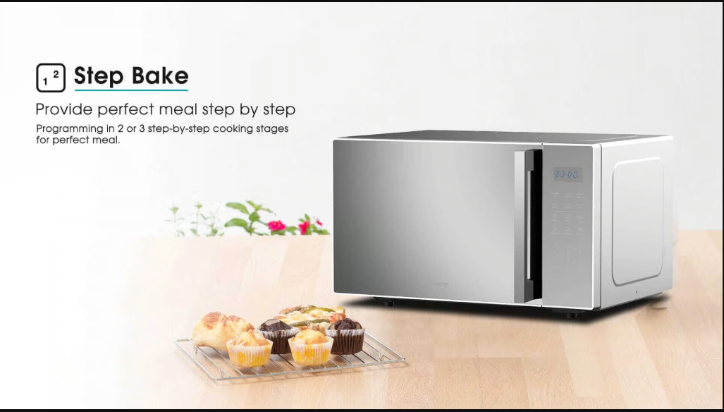 Hisense 30L Digital Microwave Oven (H30MOMS9H) - 900W High Power, 6 Auto-Cooking Menus, Defrost Function & Child Lock - Mirror Silver Finish - 12 Months Warranty - Genuine Hisense Quality