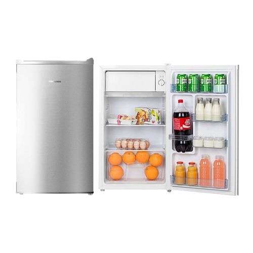 Hisense 120L Single Door Compact Bar Refrigerator - RR120DAGS Direct Cool Fridge with Internal Freezer, Tempered Glass Shelves, Energy Efficient Low Noise Compressor & Adjustable Thermostat – Silver