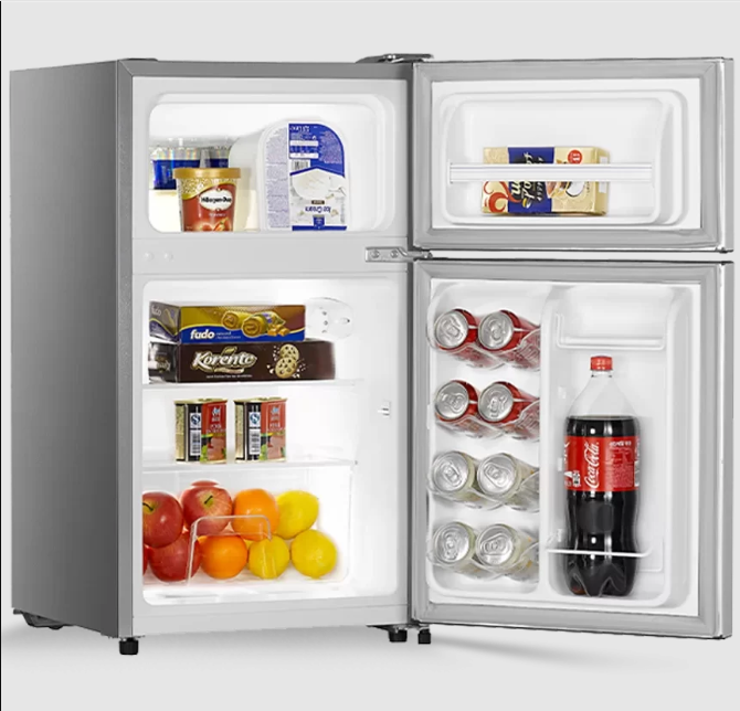 Hisense RD-12DR 120L Double Door Top Mount Fridge – Direct Cool, Energy Efficient Bar Refrigerator with Adjustable Tempered Glass Shelves, Vegetable Crisper & LED Light – Silver Finish