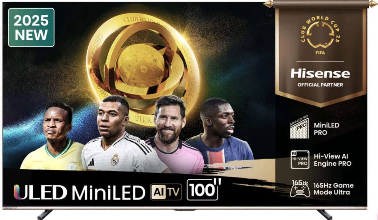 Hisense 100 Inch MiniLED QLED UHD 4K Smart TV, (2025 Model), U7 Series 100U7Q/K, 165Hz Refresh Rate VRR Game Mode Pro, AI Picture, AI Smooth Motion, Ultra Slim Design, VIDAA