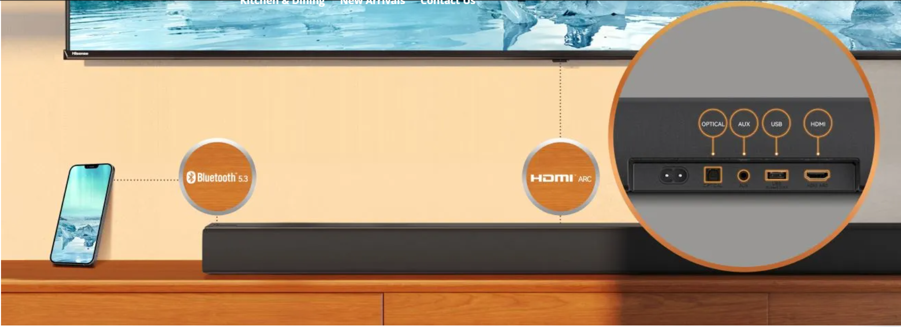 Hisense HS3100 3.1Ch Sound Bar with Wireless Subwoofer, 480W, DTS Vritual: X, Dolby Digital Plus, Bluetooth 5.3, EzPlay, Roku TV Ready, HDMI/AUX/ARC/Optical/USB, Energy Star (HS3100, 2024 Model)