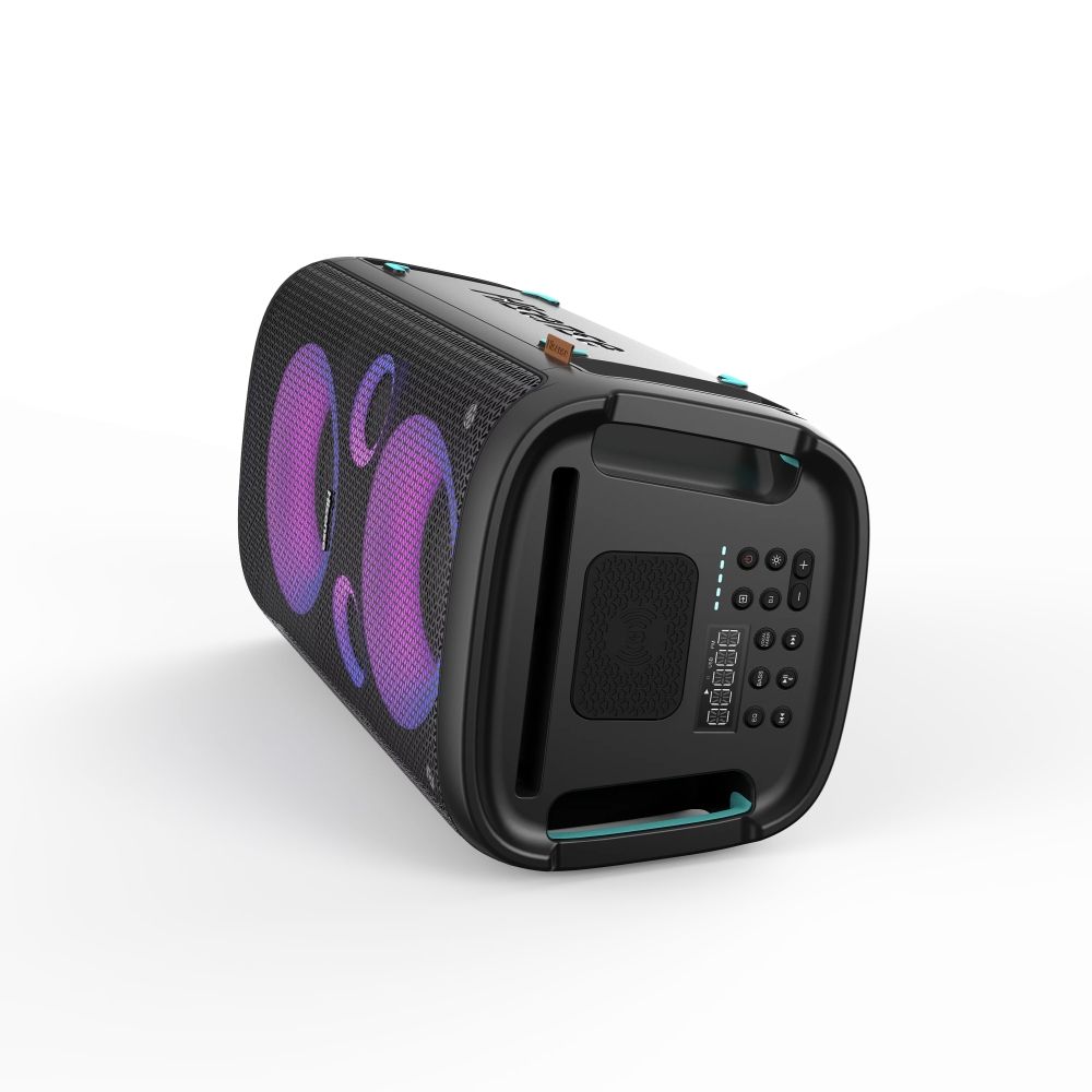 Hisense Party Rocker One 300W Portable Speaker - IPX4 Splashproof, Built-in FM Radio, LED Light Show & Car Charging Port Built-in Subwoofer, Guitar/Mic Input & Wireless Charger