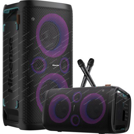 Hisense Party Rocker One 300W Portable Speaker - IPX4 Splashproof, Built-in FM Radio, LED Light Show & Car Charging Port Built-in Subwoofer, Guitar/Mic Input & Wireless Charger