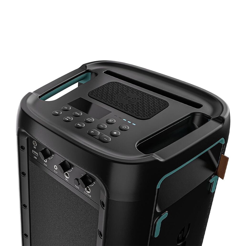 Hisense Party Rocker One 300W Portable Speaker - IPX4 Splashproof, Built-in FM Radio, LED Light Show & Car Charging Port Built-in Subwoofer, Guitar/Mic Input & Wireless Charger