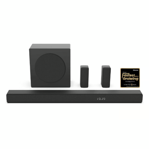 Hisense HS5100 5.1Ch Soundbar - 540W Max Output, 8 Built-in Speakers, EzPlay TV Sync & Multiple EQ Modes Dolby Digital Plus & DTS Virtual:X, Bluetooth 5.3, HDMI ARC & Optical