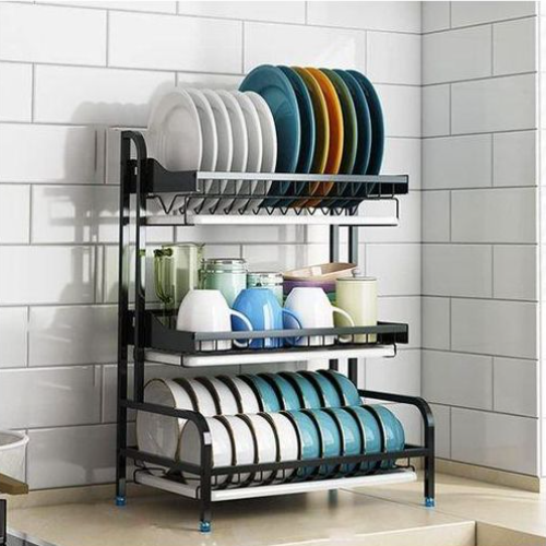 3-Tier Dish Rack Stainless Steel Dish Drainer - Black. This is a stainless steel cutlery rack with a large capacity design. It provides you with a variety of placement options to best suit yourkitchen