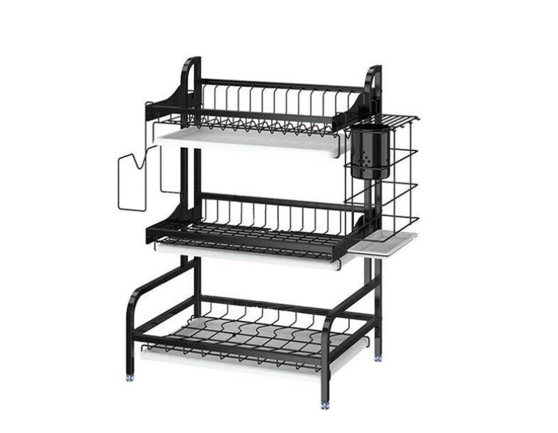 3-Tier Dish Rack Stainless Steel Dish Drainer - Black. This is a stainless steel cutlery rack with a large capacity design. It provides you with a variety of placement options to best suit yourkitchen