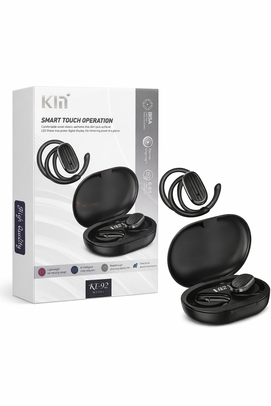 KIN KL92 True Wireless Sports Earphones – Bluetooth 5.0, Ergonomic In-Ear Design – Black