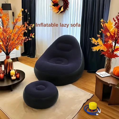 🔥Brand New 2in1 Large lazy inflatable sofa - Leisure inflatable chair - Flocking leisure inflatable lounge chair- Bean bag chair-Inflatable Seat With Footrest + Manual Pump