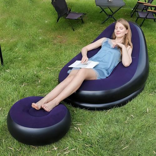 🔥Brand New 2in1 Large lazy inflatable sofa - Leisure inflatable chair - Flocking leisure inflatable lounge chair- Bean bag chair-Inflatable Seat With Footrest + Manual Pump