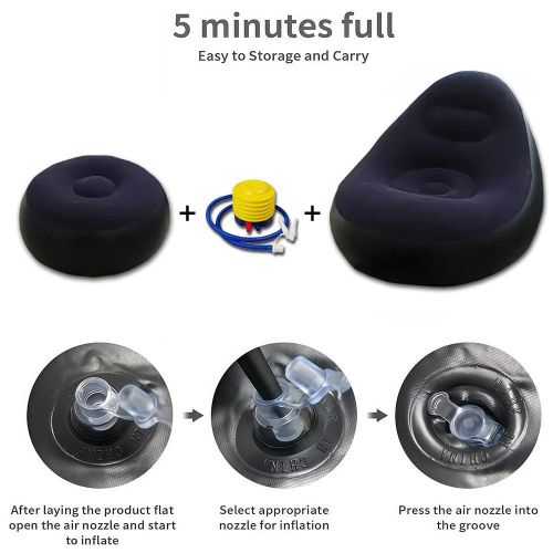 🔥Brand New 2in1 Large lazy inflatable sofa - Leisure inflatable chair - Flocking leisure inflatable lounge chair- Bean bag chair-Inflatable Seat With Footrest + Manual Pump