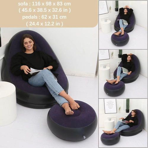 🔥Brand New 2in1 Large lazy inflatable sofa - Leisure inflatable chair - Flocking leisure inflatable lounge chair- Bean bag chair-Inflatable Seat With Footrest + Manual Pump