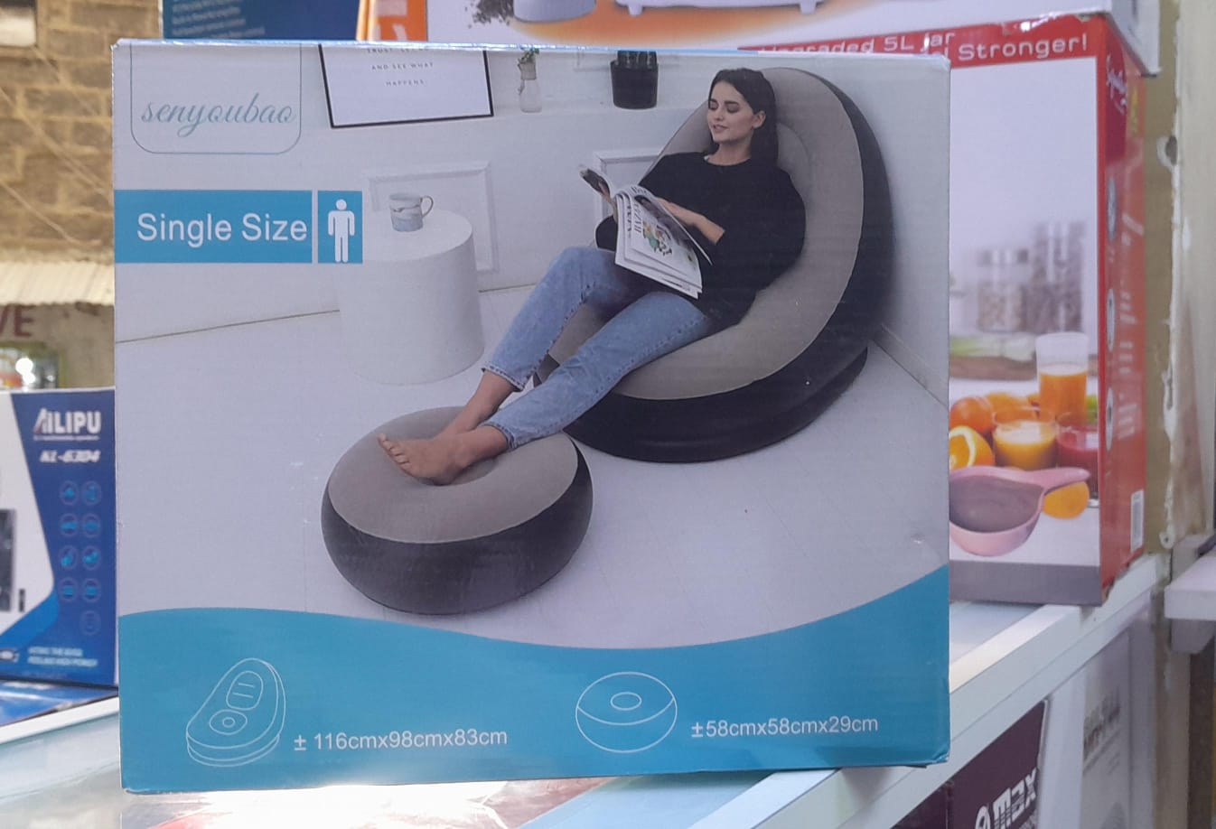 🔥Brand New 2in1 Large lazy inflatable sofa - Leisure inflatable chair - Flocking leisure inflatable lounge chair- Bean bag chair-Inflatable Seat With Footrest + Manual Pump