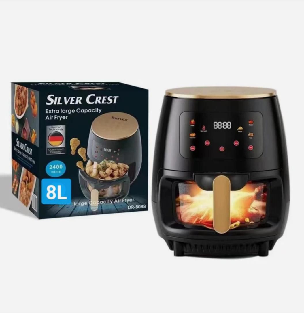 🔥Ultimate SILVER CREST 8 Liters Air Fryer Oil Free Fryer Cooker Multifunctional Touch LED Deep Fryer Without Oil Air fryer Chicken French Fries Pizza, MULTICOLOR.