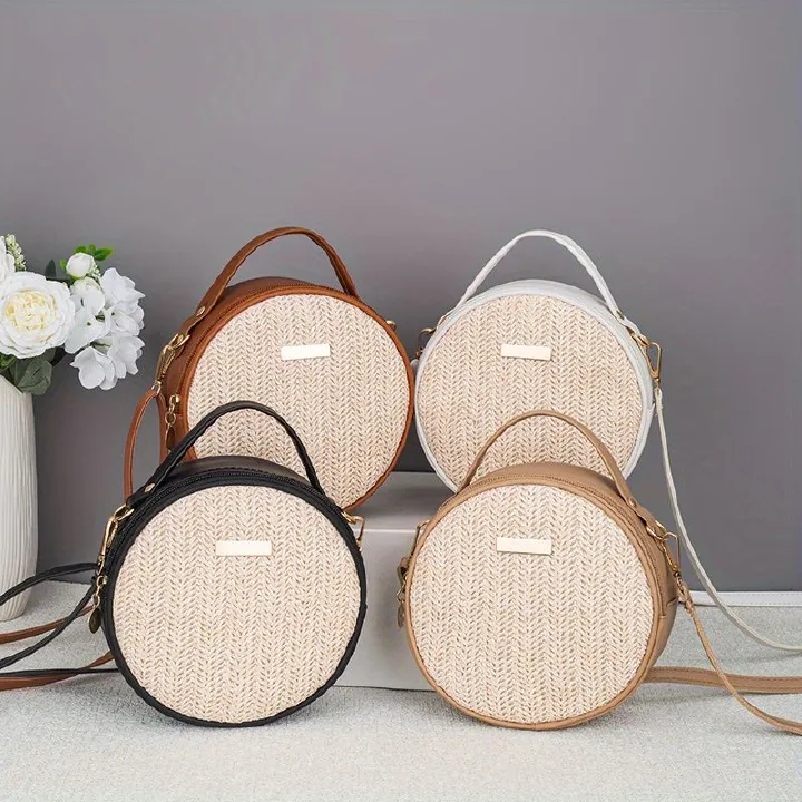 Versatile sophisticated fashion leather strap woven tote bag simple woven bag resort style fashion crossbody bag
