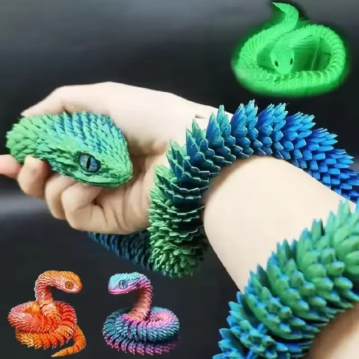 3D Printed Snake Movable Joint Fidget Toy Figurine Simulation Snake Office Desktop Ornament Gifts Crafts Figurines Miniatures