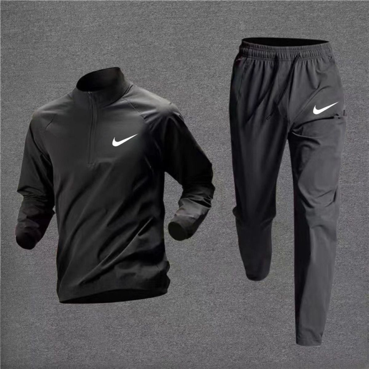 High-quality half-zip training suit for men - quick-drying long-sleeved sports shirt for students, cyclists, sports enthusiasts, running and exercise wear set