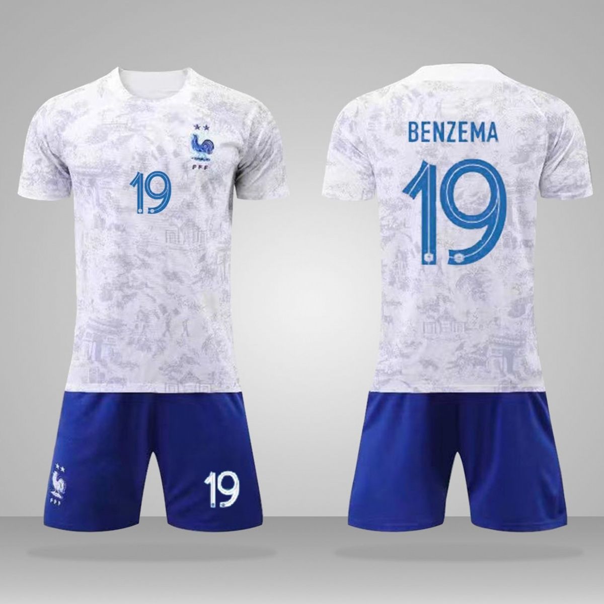 The jersey numbers of the French team players: 10 and 19. These are the official match and away jersey numbers for the European Cup