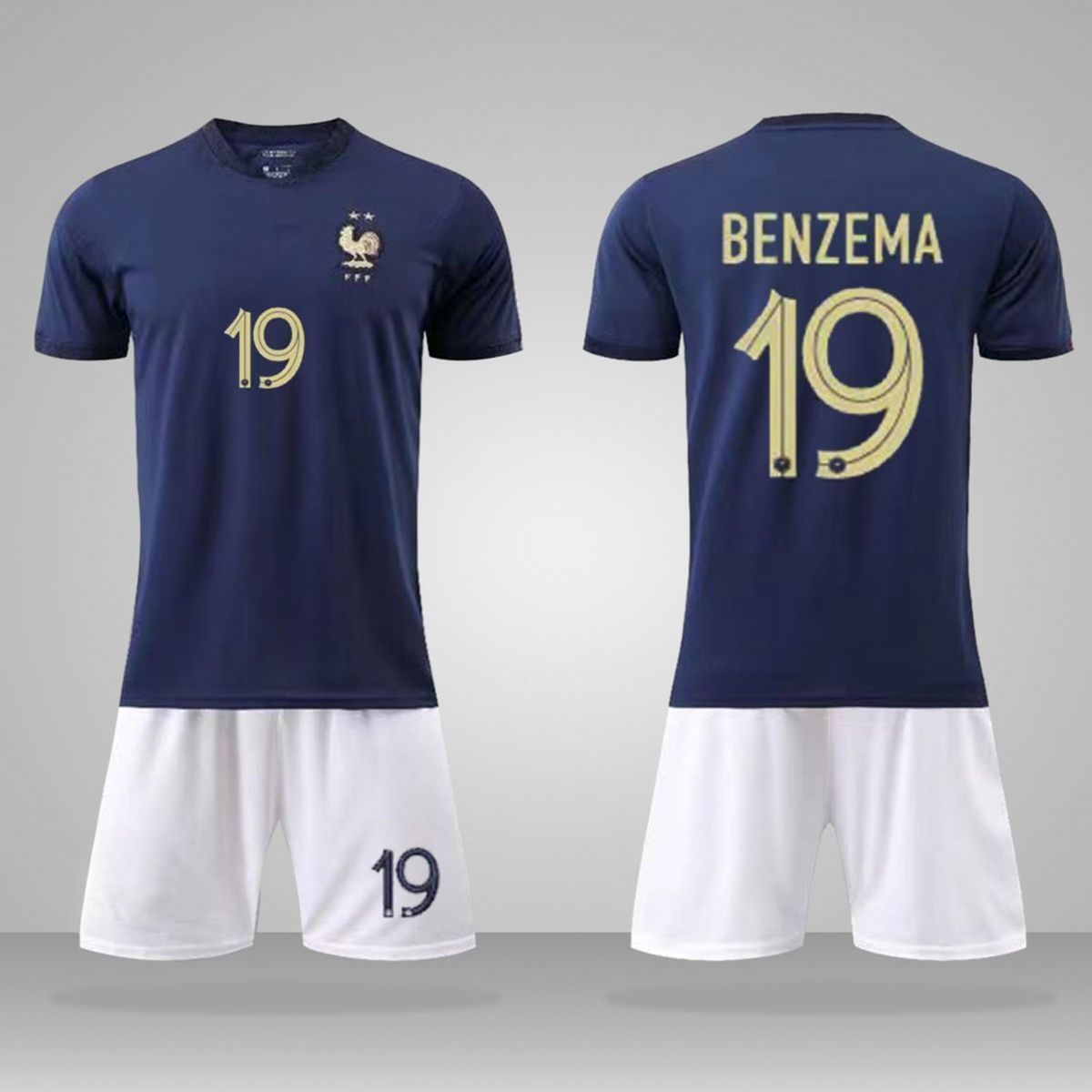 The jersey numbers of the French team players: 10 and 19. These are the official match and away jersey numbers for the European Cup
