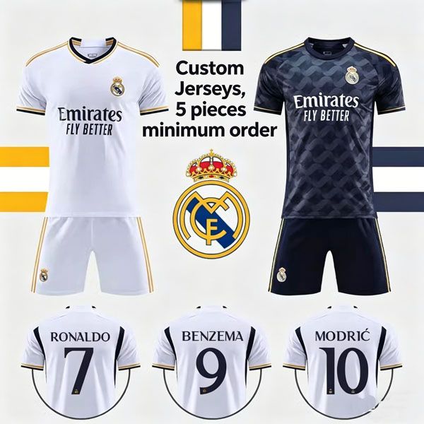 UEFA Champions League Real Madrid jersey, Cristiano Ronaldo's 7-number jersey football outfit set, custom-made for men and women, children's football training outfit