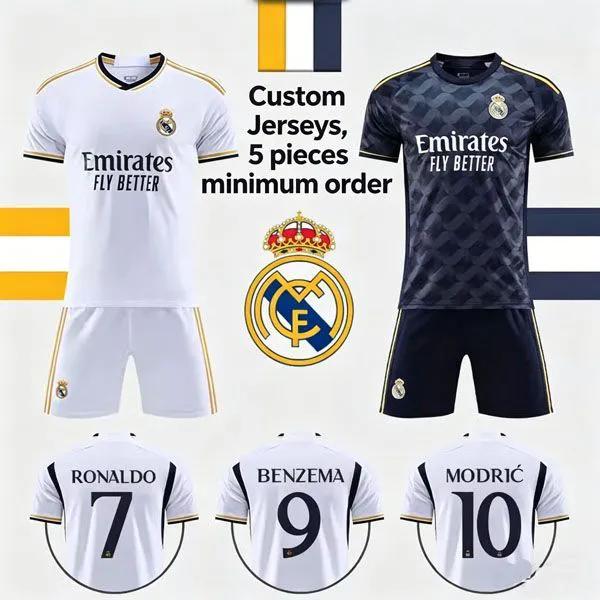 UEFA Champions League Real Madrid jersey, Cristiano Ronaldo's 7-number jersey football outfit set, custom-made for men and women, children's football training outfit