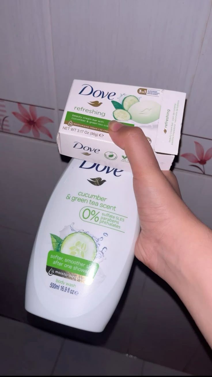 Dove skin care set /Dove Refreshing Cucumber & Green Tea product set, which typically includes a body wash, antiperspirant spray, and beauty bars.