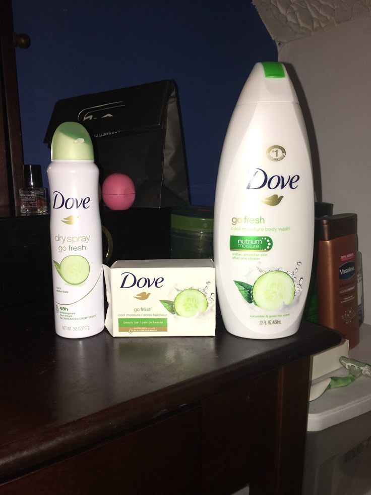 Dove skin care set /Dove Refreshing Cucumber & Green Tea product set, which typically includes a body wash, antiperspirant spray, and beauty bars.
