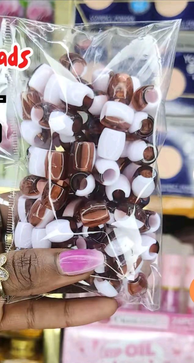 Decorative coloured and colourless marbled hair beads, for styling braids and dreadlocks /Ideal for making chunky bracelets, necklaces, and keychains.