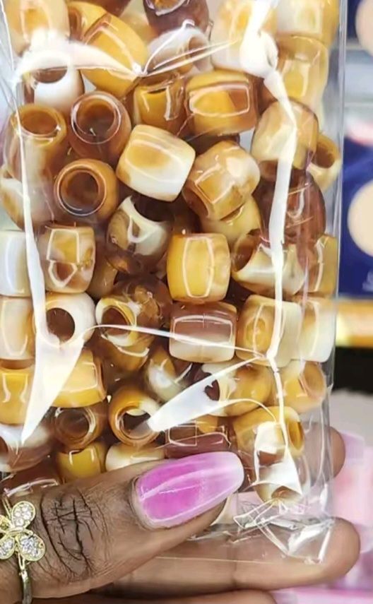 Decorative coloured and colourless marbled hair beads, for styling braids and dreadlocks /Ideal for making chunky bracelets, necklaces, and keychains.