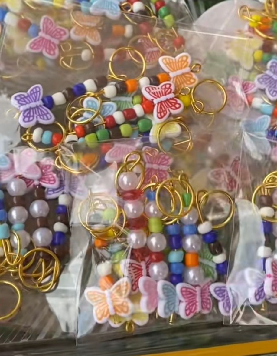 8 Pieces Butterfly hair charms mixed colours/ colorful butterfly-themed braid accessories, hair beads or hair jewelry.