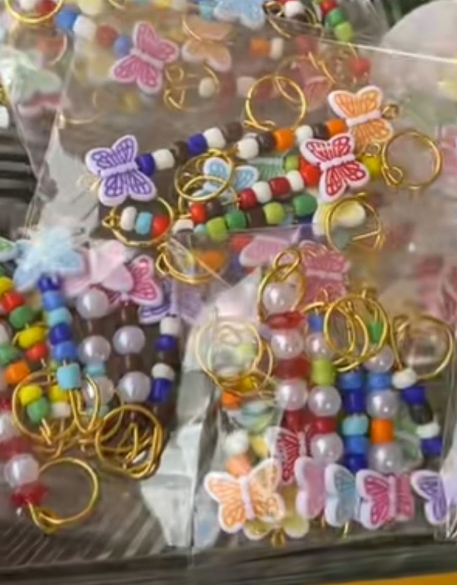 8 Pieces Butterfly hair charms mixed colours/ colorful butterfly-themed braid accessories, hair beads or hair jewelry.