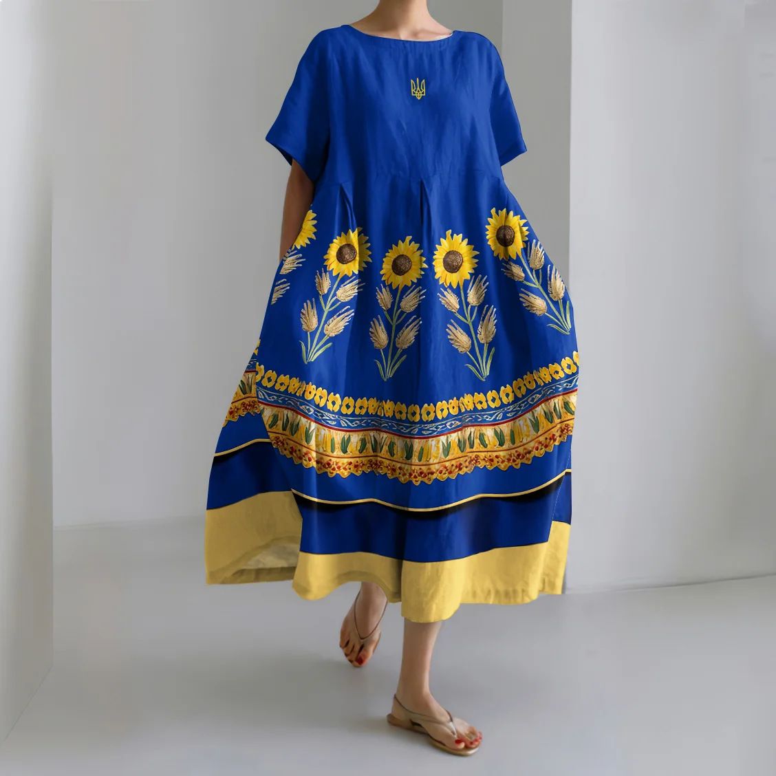 Women's 3D Floral Print Loose Maxi Dress - Casual Short Sleeve Round Neck Plus Size Dresses