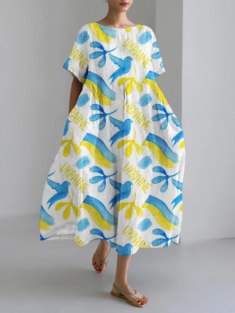 Women's 3D Floral Print Loose Maxi Dress - Casual Short Sleeve Round Neck Plus Size Dresses