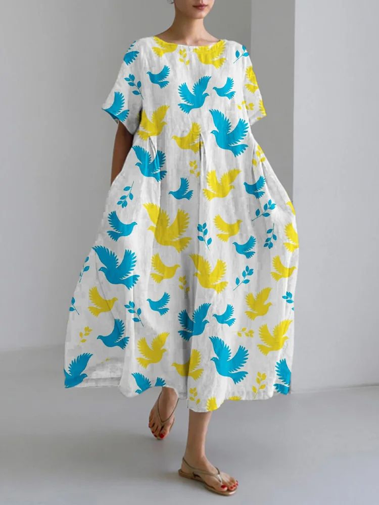 Women's 3D Floral Print Loose Maxi Dress - Casual Short Sleeve Round Neck Plus Size Dresses