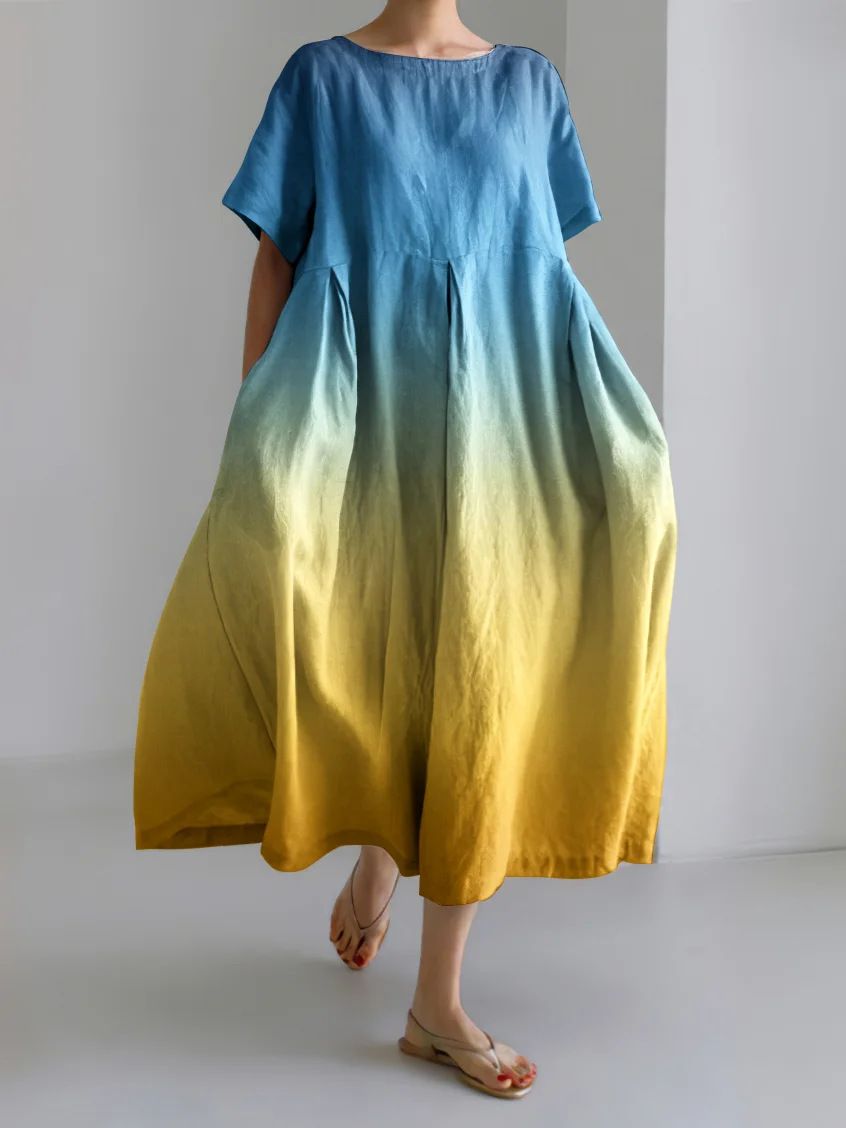 Women's 3D Floral Print Loose Maxi Dress - Casual Short Sleeve Round Neck Plus Size Dresses