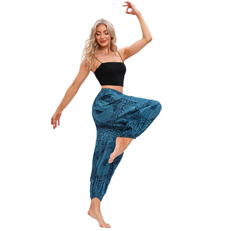 Bohemian Harem Pants for Women, Loose Baggy Yoga Pants, High Waist Printed Rayon Casual Trousers for African Ladies