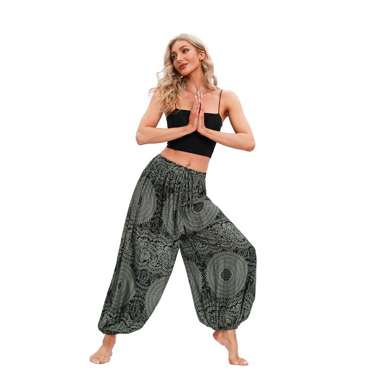 Bohemian Harem Pants for Women, Loose Baggy Yoga Pants, High Waist Printed Rayon Casual Trousers for African Ladies