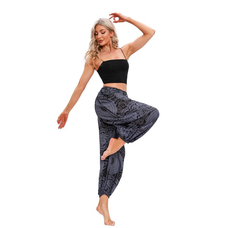 Bohemian Harem Pants for Women, Loose Baggy Yoga Pants, High Waist Printed Rayon Casual Trousers for African Ladies
