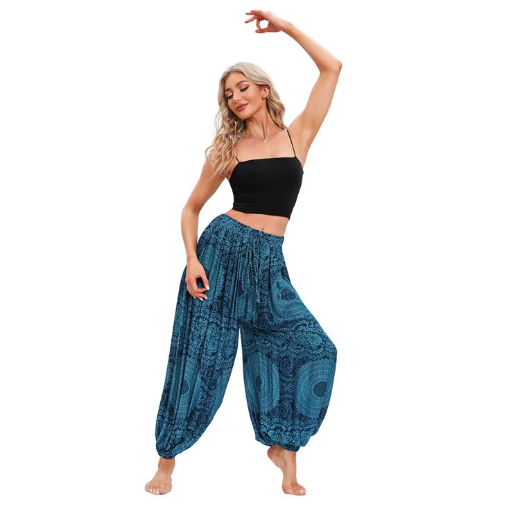 Bohemian Harem Pants for Women, Loose Baggy Yoga Pants, High Waist Printed Rayon Casual Trousers for African Ladies