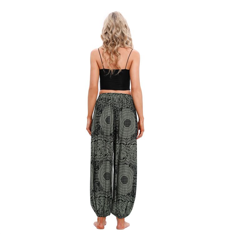 Bohemian Harem Pants for Women, Loose Baggy Yoga Pants, High Waist Printed Rayon Casual Trousers for African Ladies
