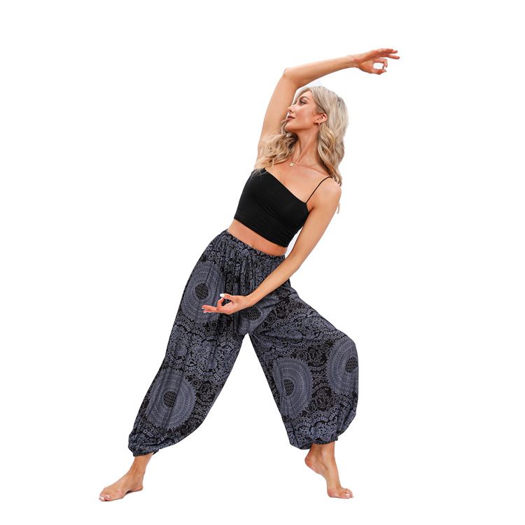 Bohemian Harem Pants for Women, Loose Baggy Yoga Pants, High Waist Printed Rayon Casual Trousers for African Ladies