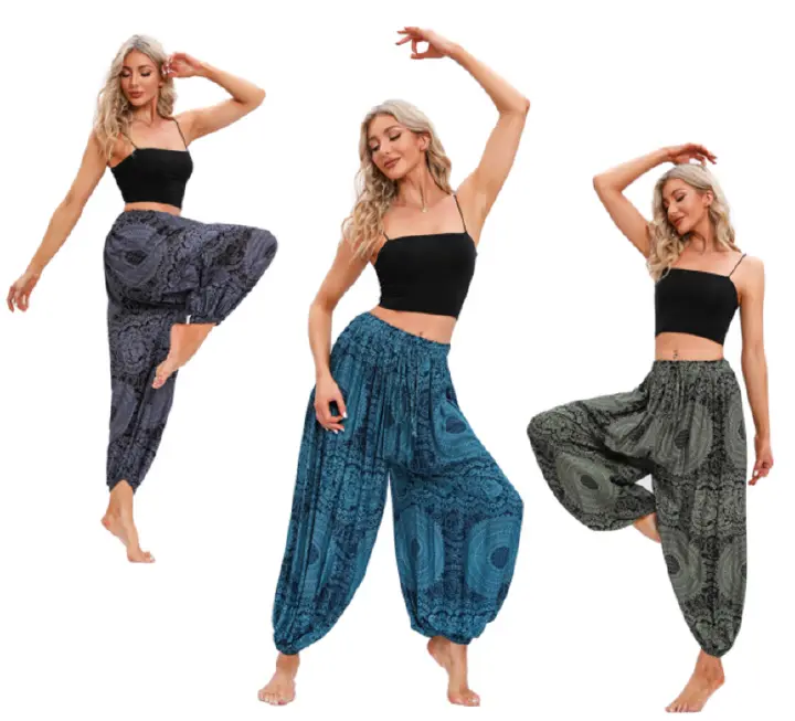 Bohemian Harem Pants for Women, Loose Baggy Yoga Pants, High Waist Printed Rayon Casual Trousers for African Ladies
