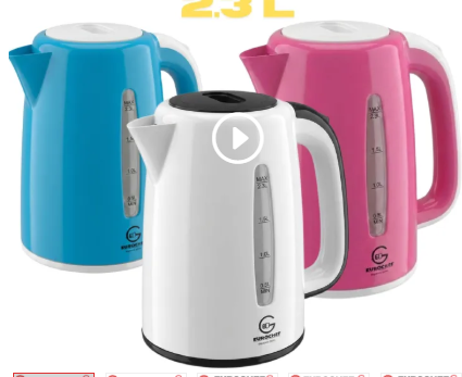 EUROCHEF EC-K06 2.3L Plastic Electric Cordless Kettle Electric Jug for boiling water Kitchen Appliance(1 YR WARRANTY) -PINK BLUE WHITE