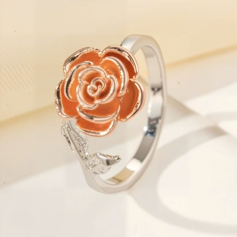 New Hot Rotating Ring Silver Rose Gold Floral Adjustable Ring Stylish Women's Fashion Jewelry for Everyday Wear