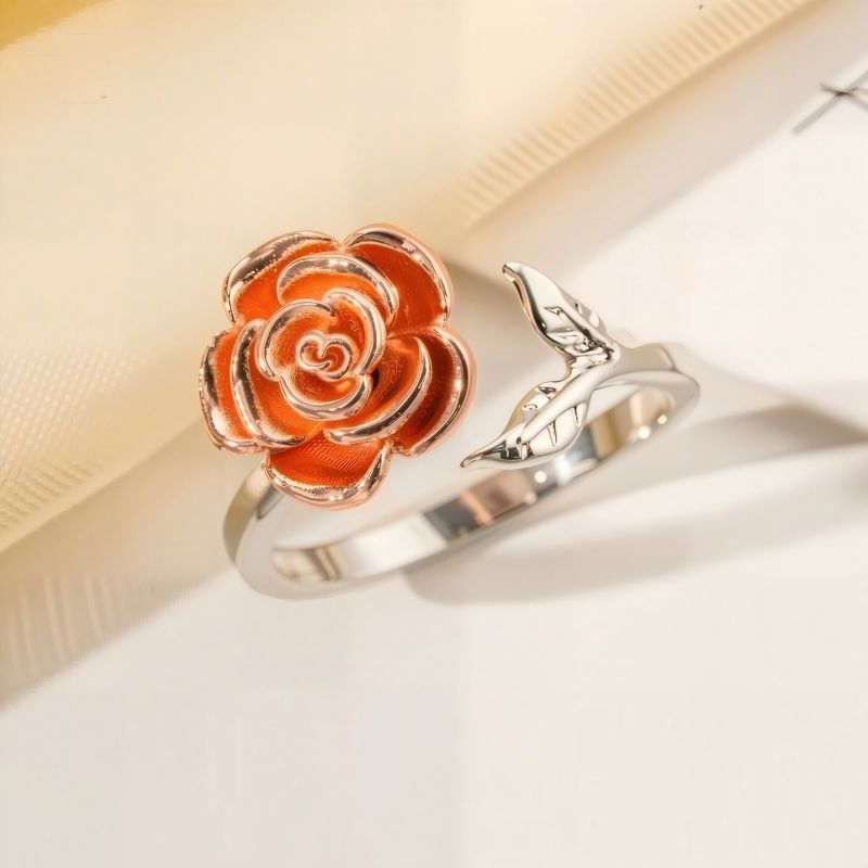 New Hot Rotating Ring Silver Rose Gold Floral Adjustable Ring Stylish Women's Fashion Jewelry for Everyday Wear