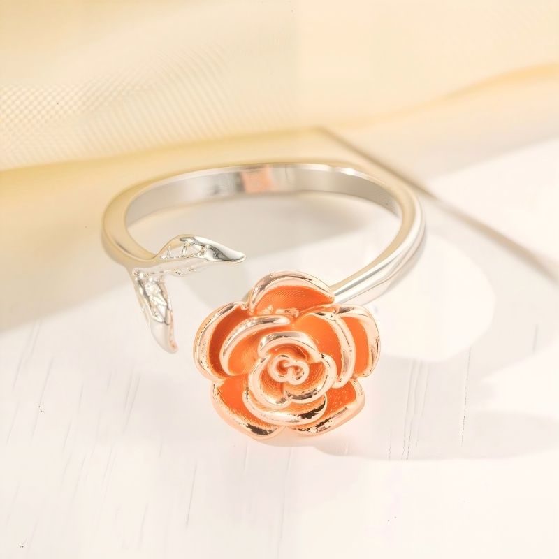 New Hot Rotating Ring Silver Rose Gold Floral Adjustable Ring Stylish Women's Fashion Jewelry for Everyday Wear