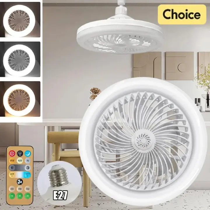 2 In 1 Ceiling Fan Lamps 3 Speeds Adjustable E27 Base Infinitely Dimmable for Living Room Bedroom Study LED Decorative Light